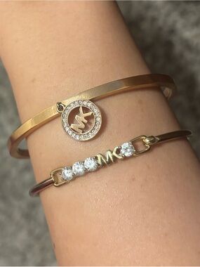 Michael Kors Gold-Tone Crystal Pavé Logo and CZ Accent Bangle Set
